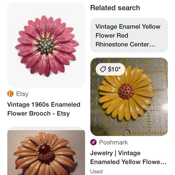 Vintage Yellow Brooch with Red Rhinestone Crystal Center - Picture 5 of 5